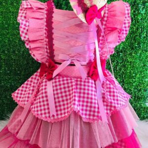 salopete xadrez rosa