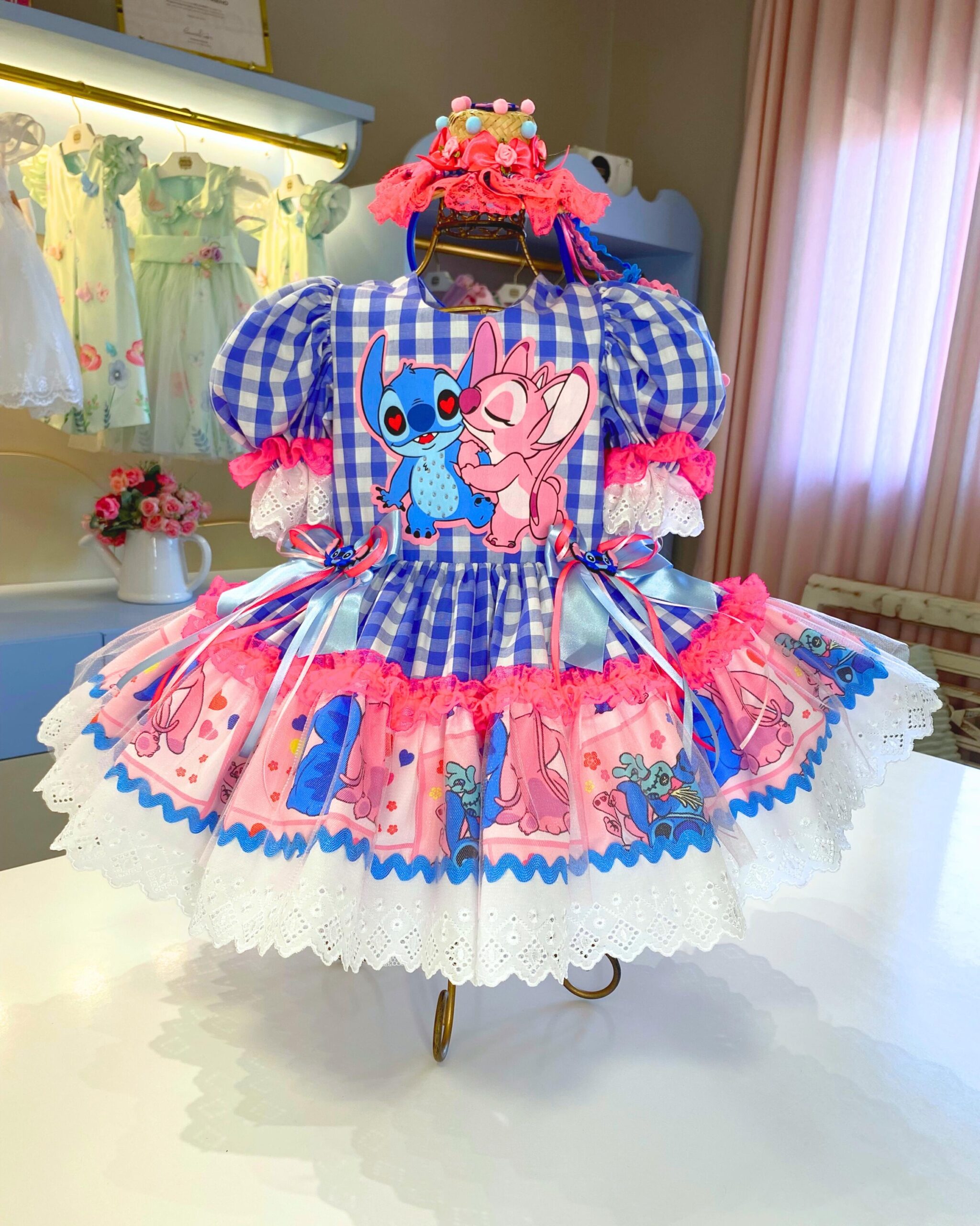 vestido junino stich azul