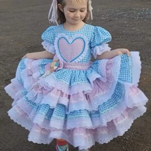Vestido junino azul e rosa