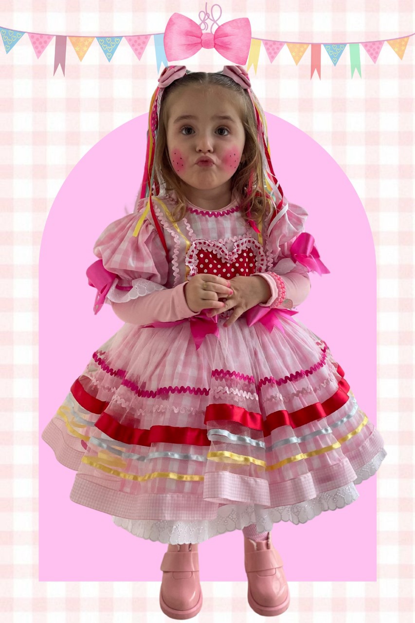 Vestido caipira rosa